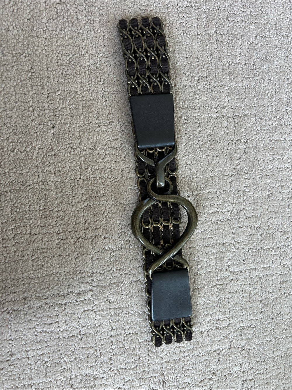 Suzi Roher Black and Antique Gold Chain-Link Stretch Belt